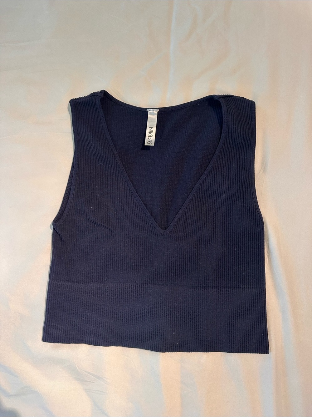 Nikibiki Navy Ribbed V-Neck Crop Tank